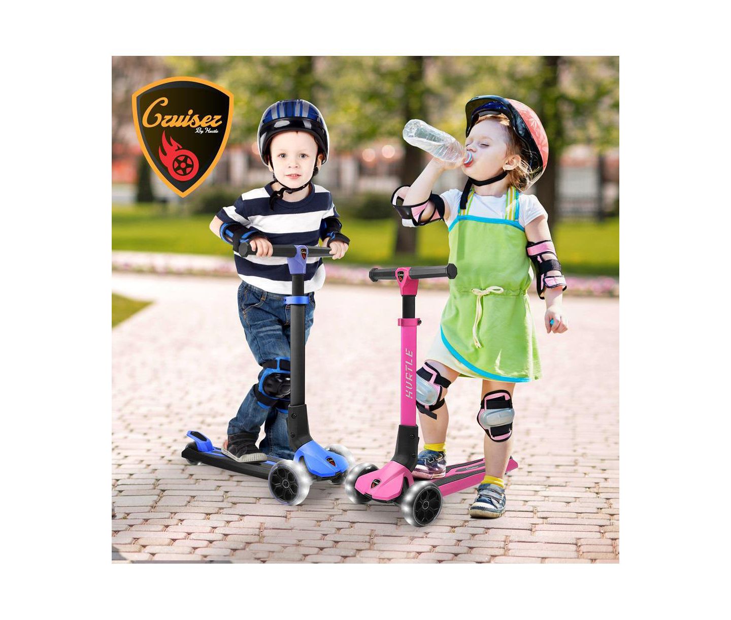 Детская игрушка Hurtle 3-Wheel Foldable Kids Scooter With LED Wheel Lights - Blue — фото 8