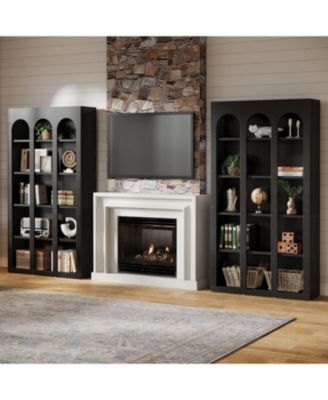 5-Tier Farmhouse Tall Bookshelf Set of 2, 70.87-Inch Rustic Wood Bookcase with Open Shelves, Vintage Display Storage Shelving Unit