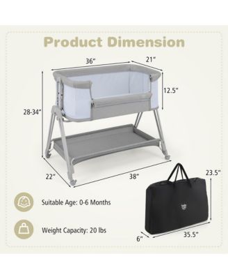 Baby Bedside Sleeper Bassinet Bed Folding Portable Adjustable Crib w/ Storage