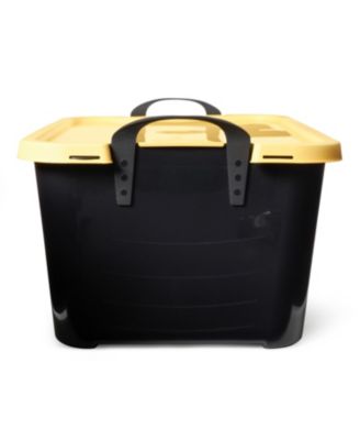 55 Quart Plastic Stackable Storage Unit Bin, Black &amp; Yellow (6 Pack)