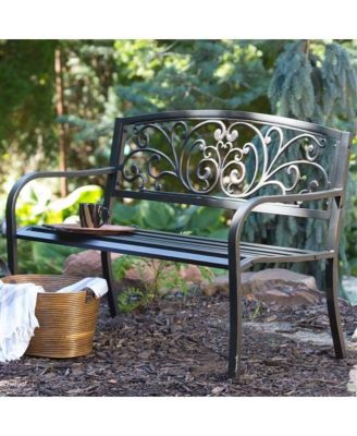 Romantic Curved Metal Bench – Heart Pattern Garden Seat for Patio, Lawn, or Walkway