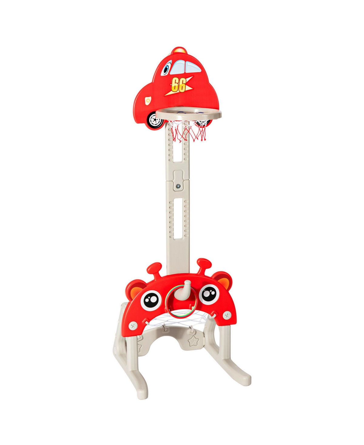 Gymax 3-in-1 Basketball Hoop for Kids Adjustable Height Playset w/ Balls - Red+beige