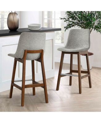 Set of 2 Upholstered Bar Stools with Solid Wood Legs Modern Counter Height Chairs for Kitchen Island Bar or Dining Room Maison Boucle