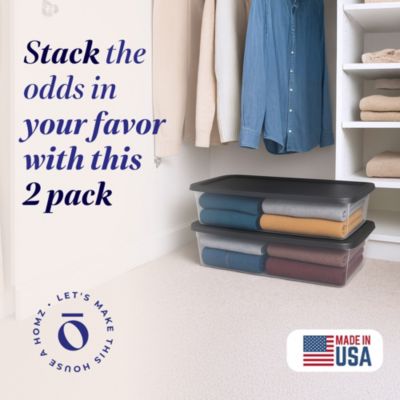 41 Quart Stackable Plastic Storage Containers with Snap-Close Lid, (2 Pack