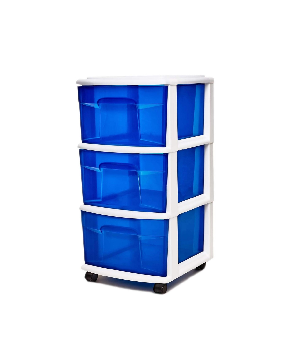 Plastic 3 Drawer Medium Storage Container Tower, Blue Drawers/White Frame - Blue/white