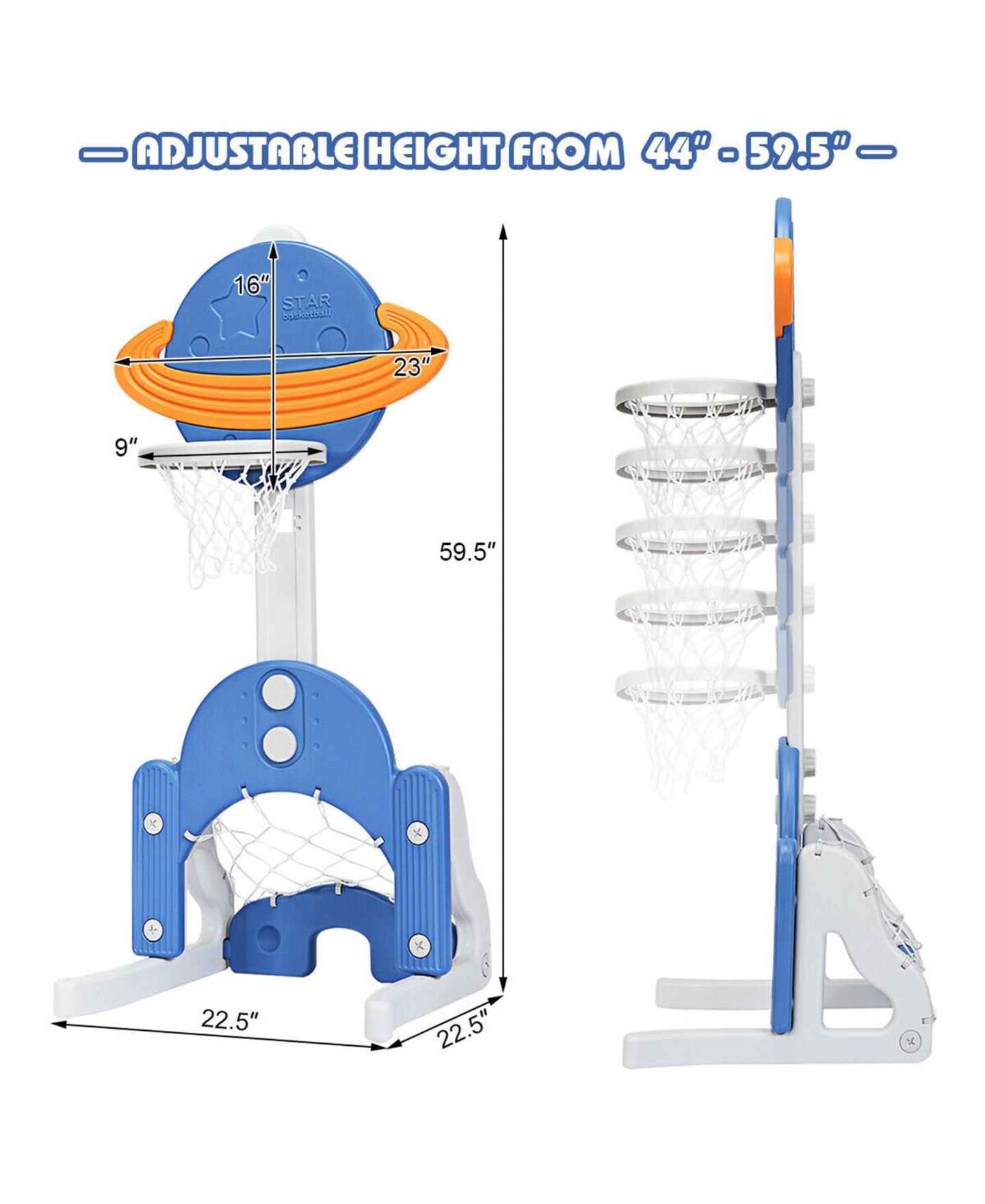 Детские игрушки Gymax 3-in-1 Kids Basketball Hoop Set Adjustable Sports Activity Center w/Balls, цвет: Белый — фото 2