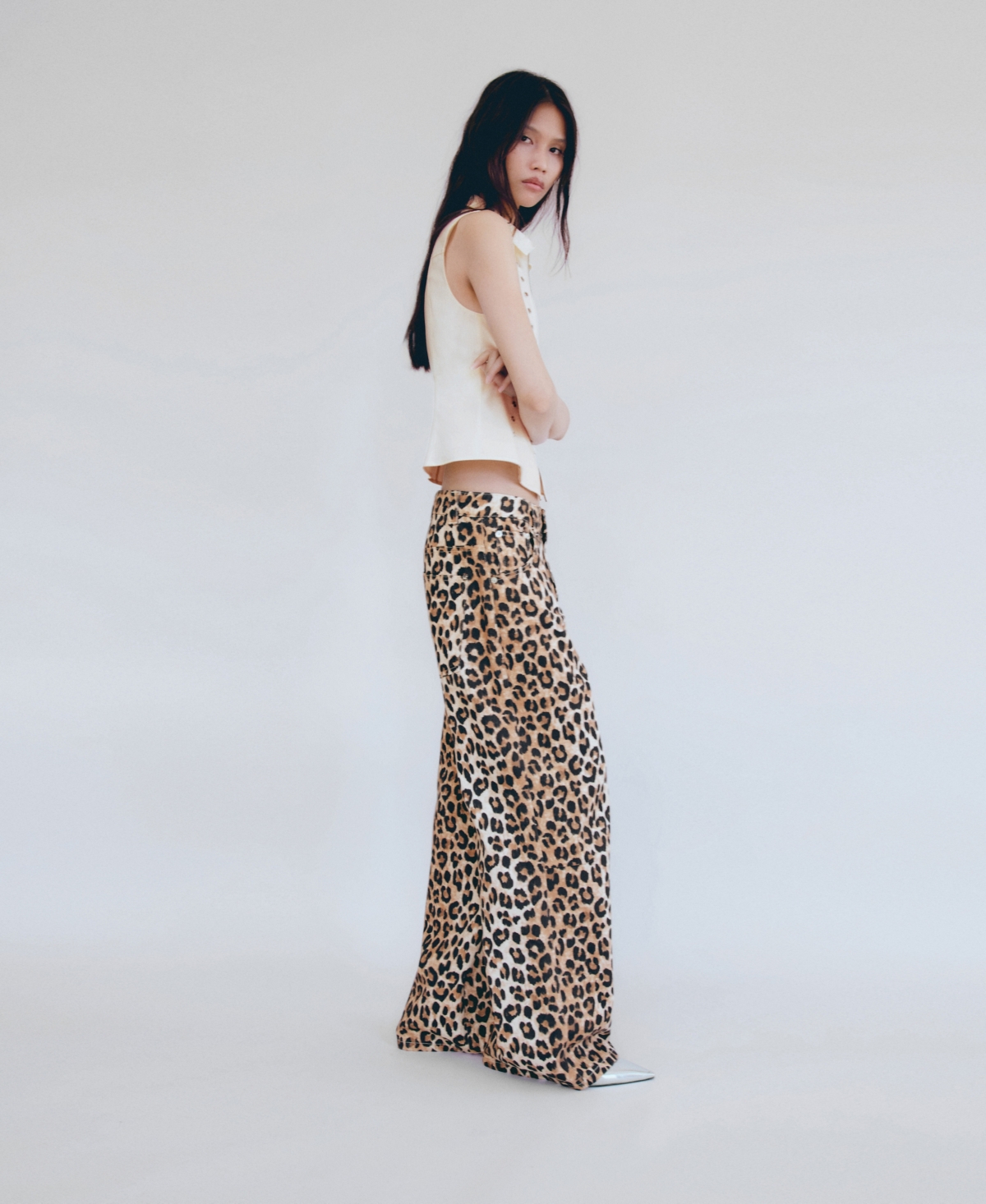 Mango Women's Leopard-Print Wide leg Jeans