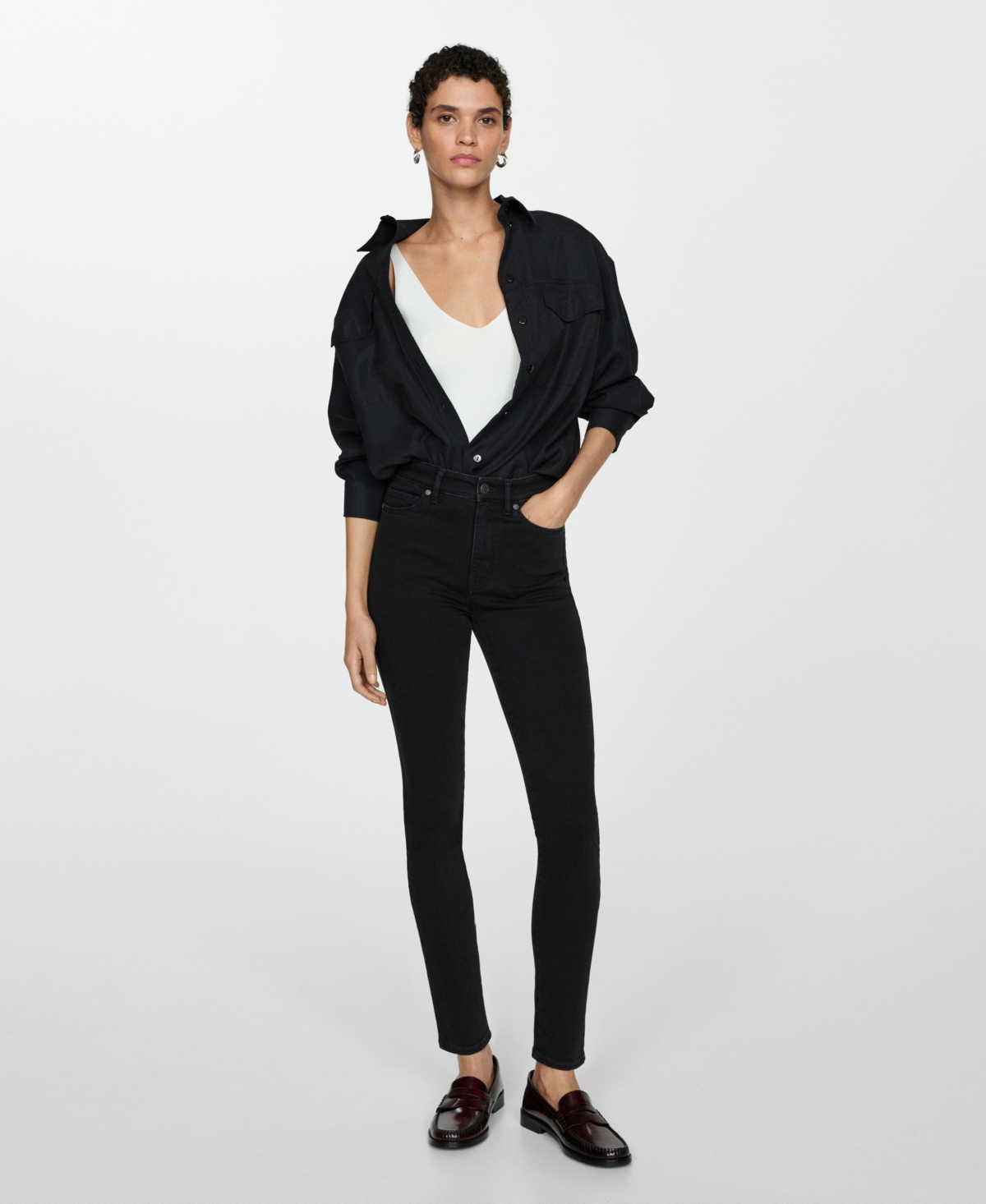 Mango High Waist Skinny Jeans In Black Denim
