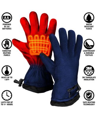 Men's AA Battery Heated Fleece Gloves - Unisex - Navy - One Size