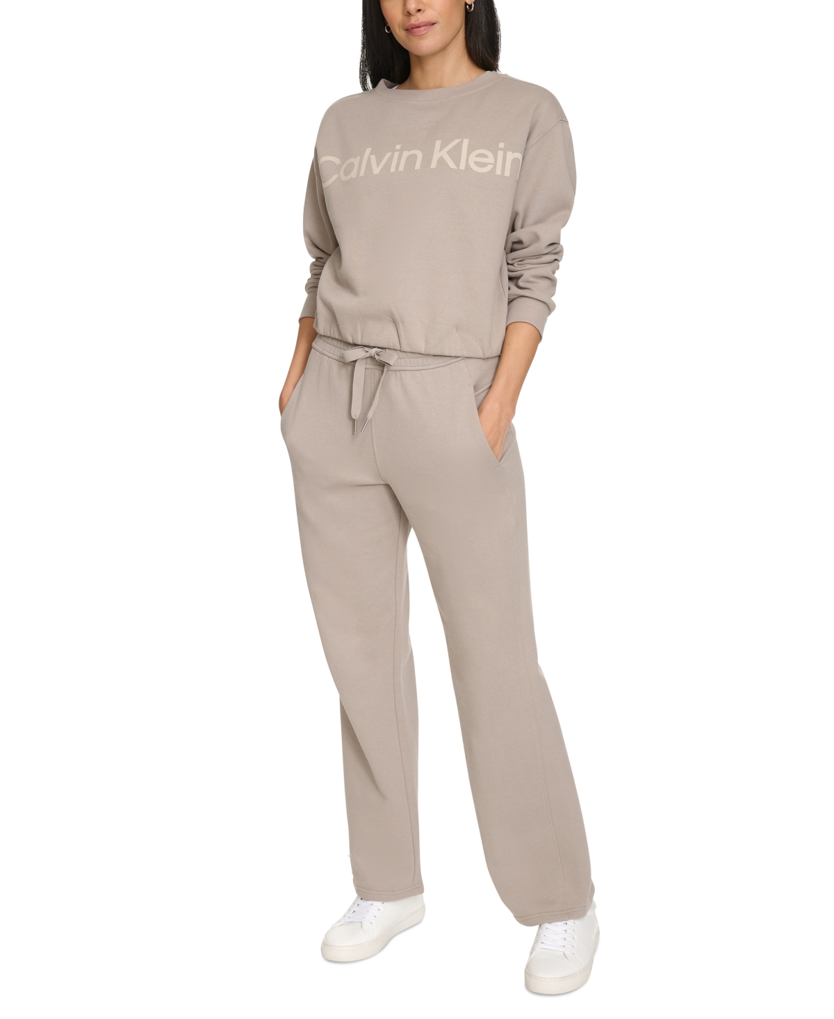Calvin Klein Women's Fleece High-waist Angled-pocket Sweatpants In Moonrock