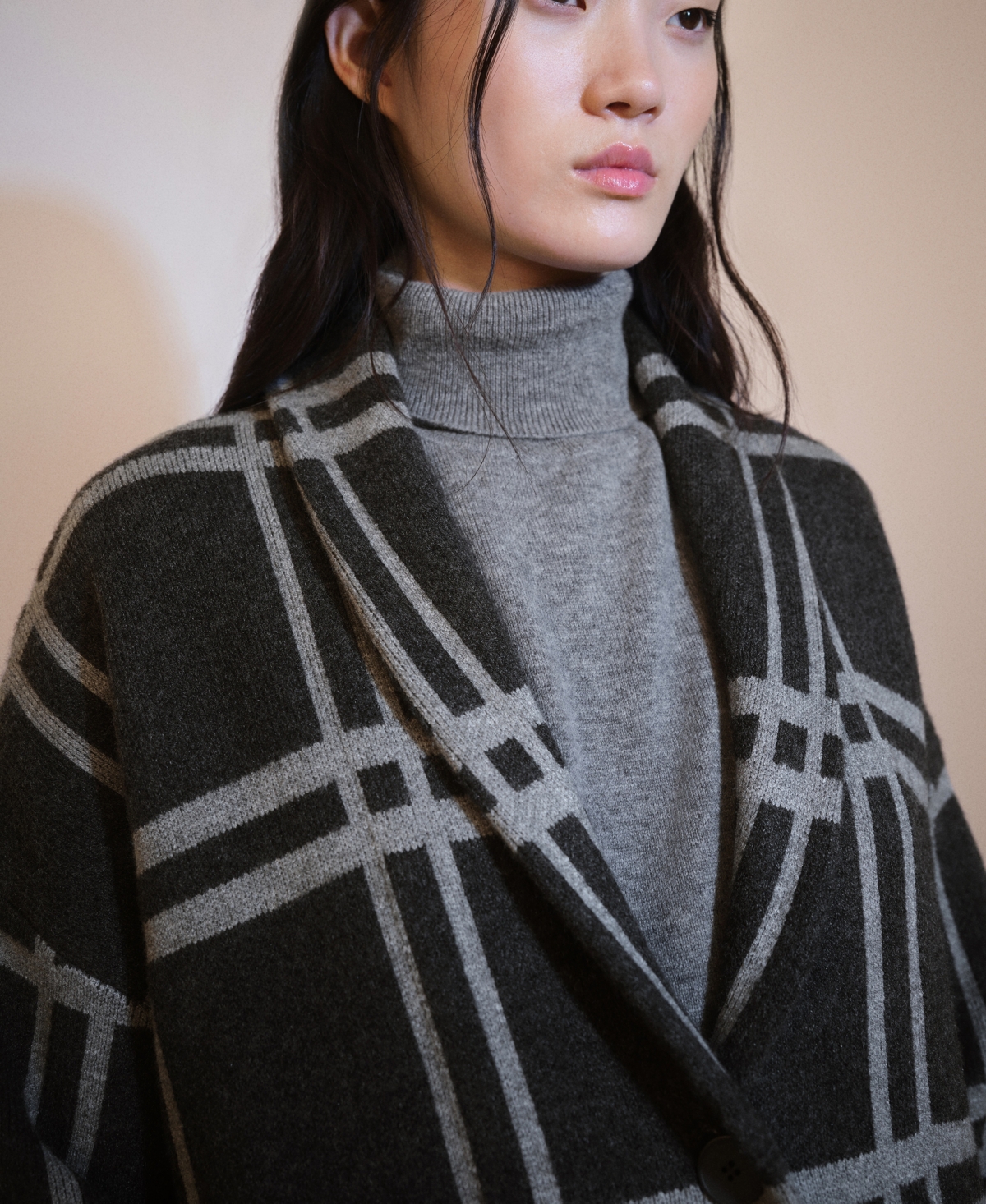 Mango Women's Checked Knitted Coat In Charcoal