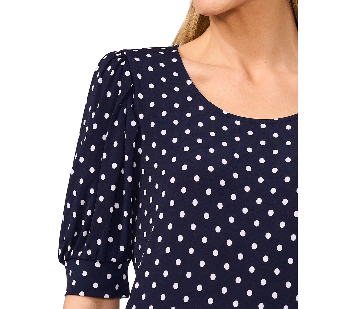 Cece Women's Polka-dot Elbow-sleeve Round-neck Top In Classic Navy