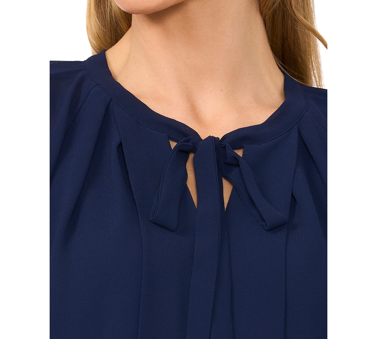 Shop Cece Women's Raglan Flutter-sleeve Pleated Bow Blouse In Classic Navy