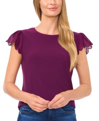 CeCe - Women's Scallop-Edge Flutter-Sleeve Top