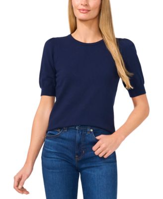 CeCe - Women's Crewneck Puff-Sleeve Cotton Sweater