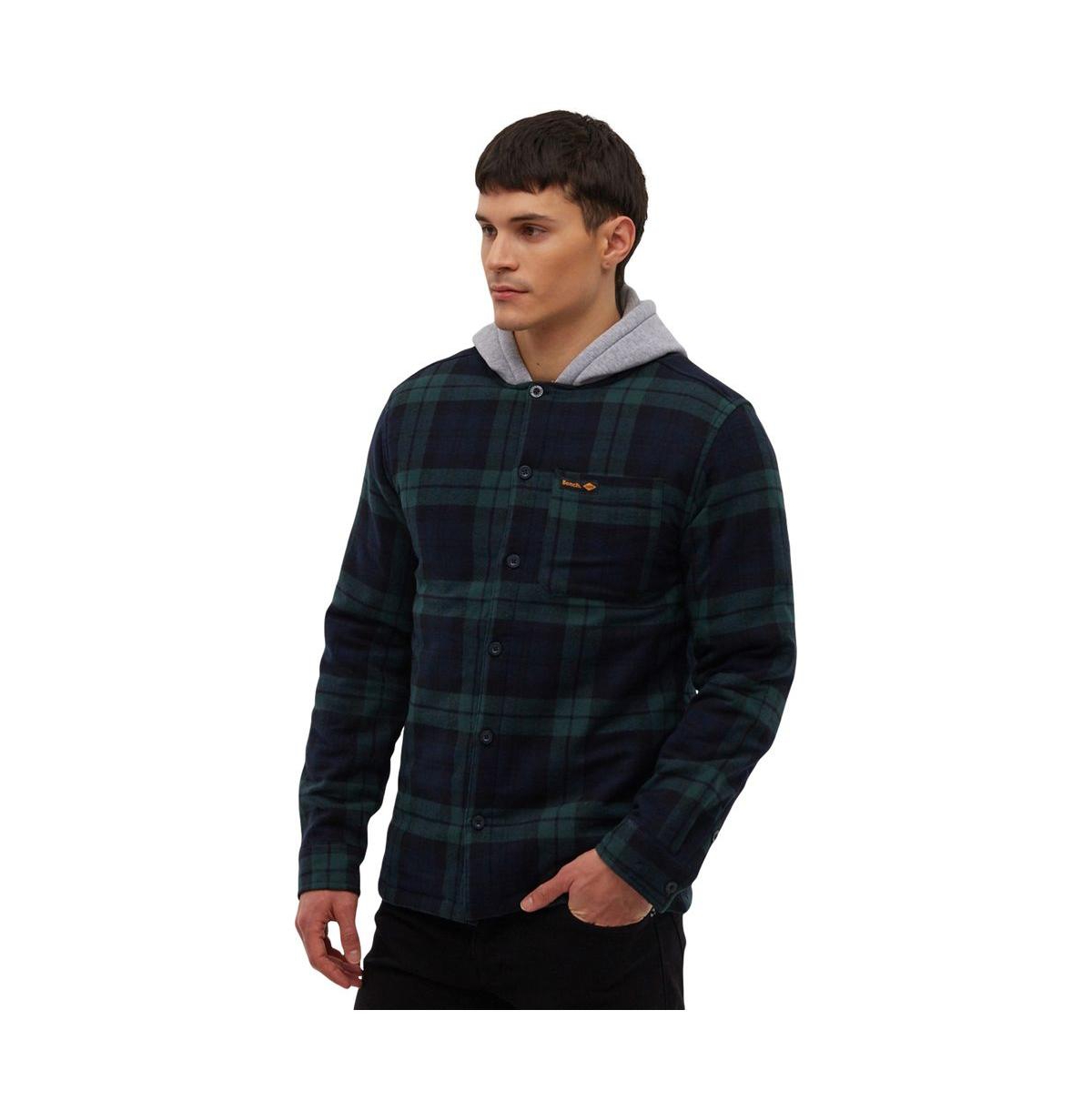 Bench Dna Men's Brayton Hooded Flannel Check Shirt -/ dk green