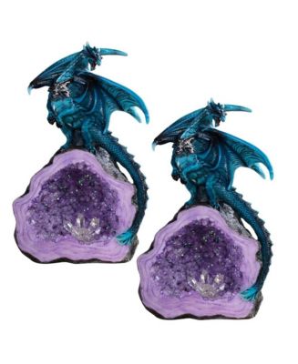 FC Design "2-PC Set" 8"H Blue Dragon Guarding Purple Faux Crystal Cave ...