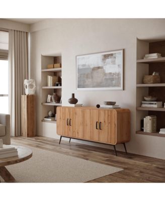 4-Door with Soft Close 63-Inch Wide Sideboard Server Cabinet with Black Metal Legs