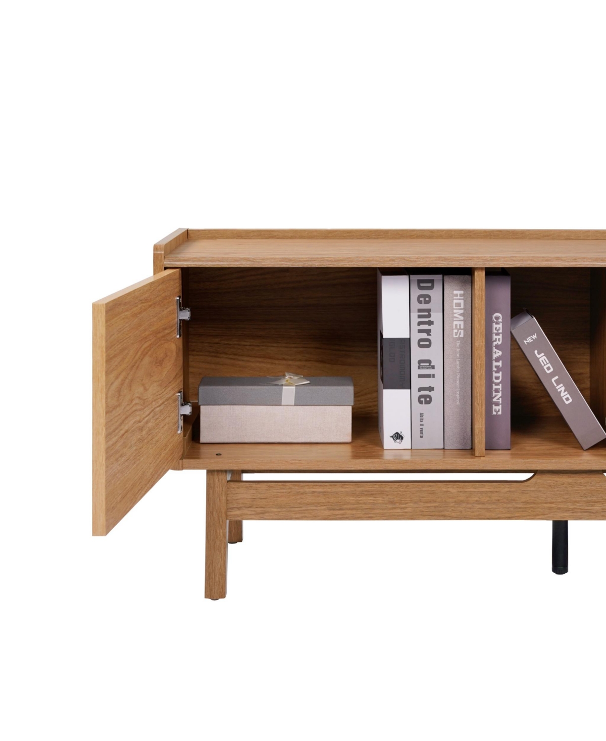 LuxenHome Summer Oak Engineered Wood 70-Inch Wide Credenza Tv Stand with Storage