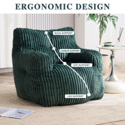 Soft Corduroy Bean Bag Chair with Memory Foam Filling for Living Room