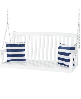 Acacia Wooden Curved Back Hanging Porch Swing Bench with Mounting Chains