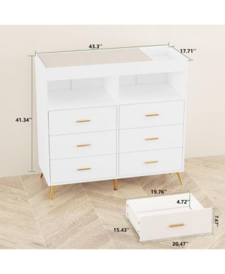 Dresser for Bedroom with Drawers, Baby Changing Table Dresser with Changing Pad, 2 Open Storage Shelves