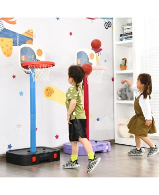 Portable 2 in 1 Kids Basketball Hoop Stand w/ Ring Toss & Storage Box