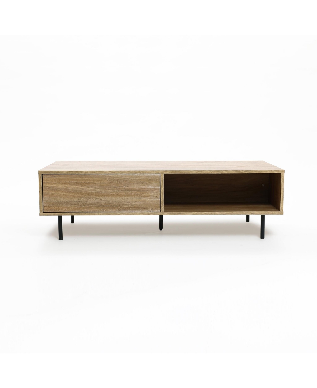 Shop Luxenhome Mid-century Modern Wave 1-drawer Coffee Table With Storage And Metal Legs In Natural