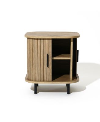Mid-Century Modern 2-Door Nightstand and End Table with Slatted Slidng Doors