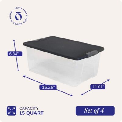 15 Qt Stackable Plastic Storage Container w/Snaplock Lid, Gray (4 Pack