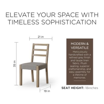 Willow Rustic Dining Chair, Grey with Slate Linen Fabric, Set of 2