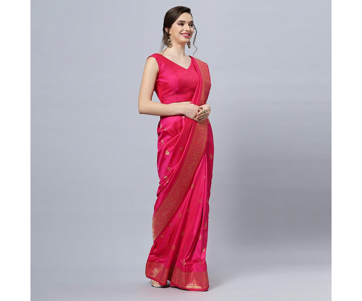 One Minute Saree Petite Silia Moss WeaveArt Silk Ready to Wear Sari - Pink