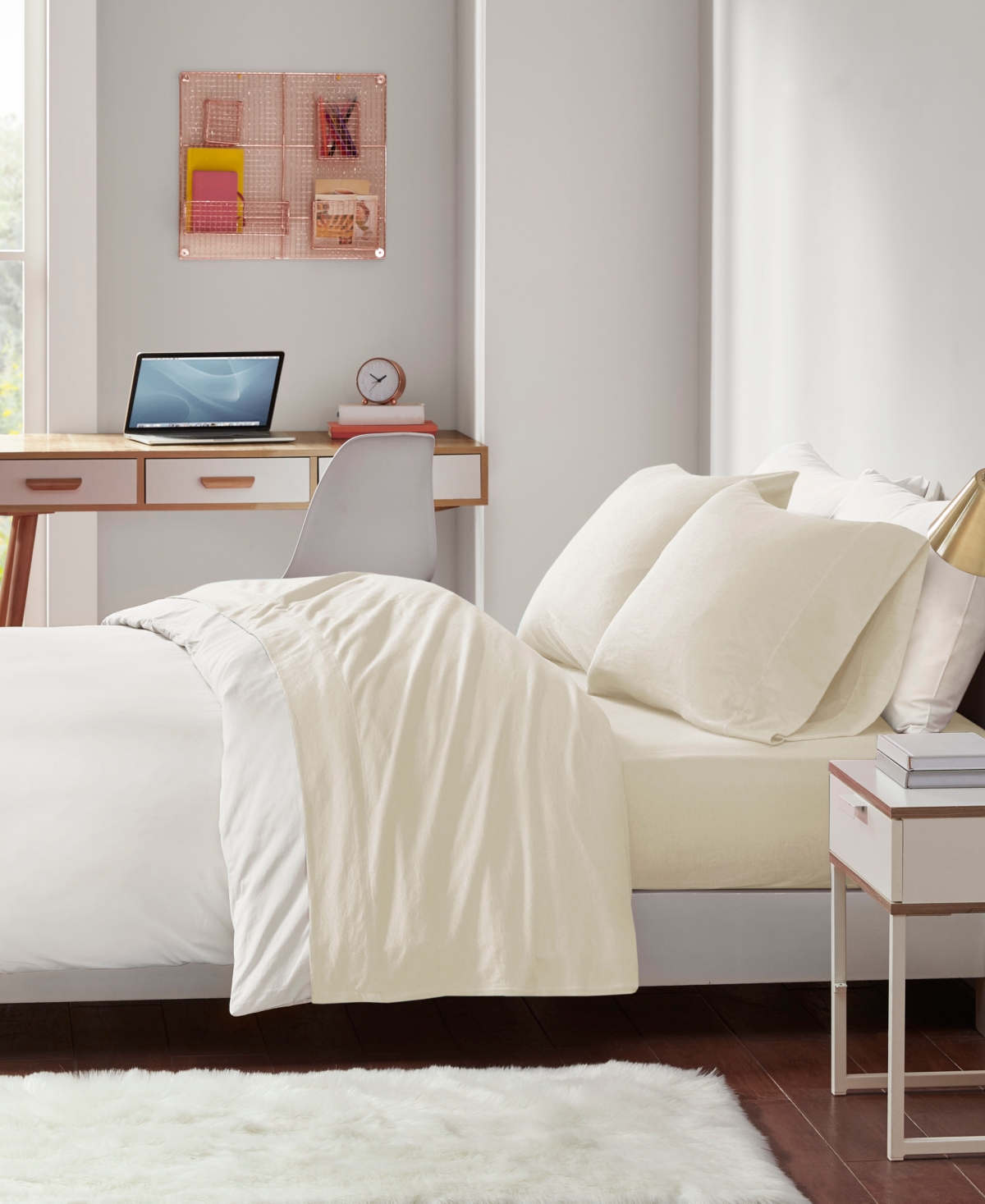 Intelligent Design Jersey-knit Cotton Blend 3-pc. Sheet Set, Twin Xl In Cream