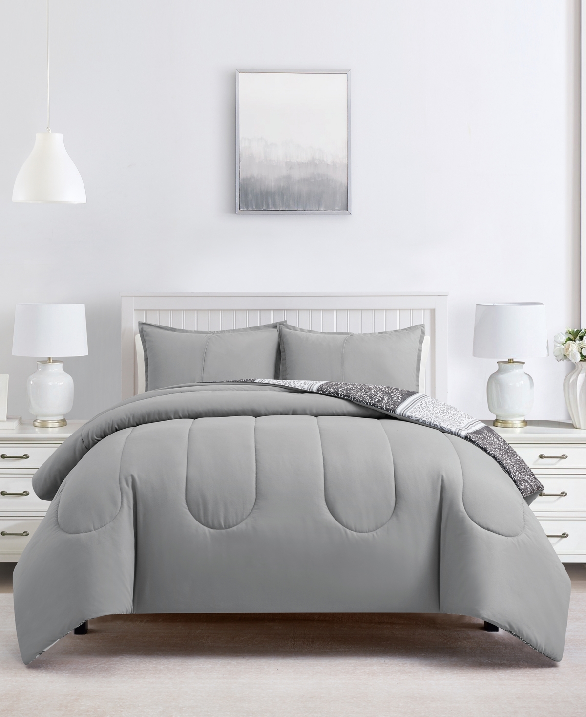 Sunham Linden Reversible 3-pc. Comforter Set, Exclusively At Macy's In Gray