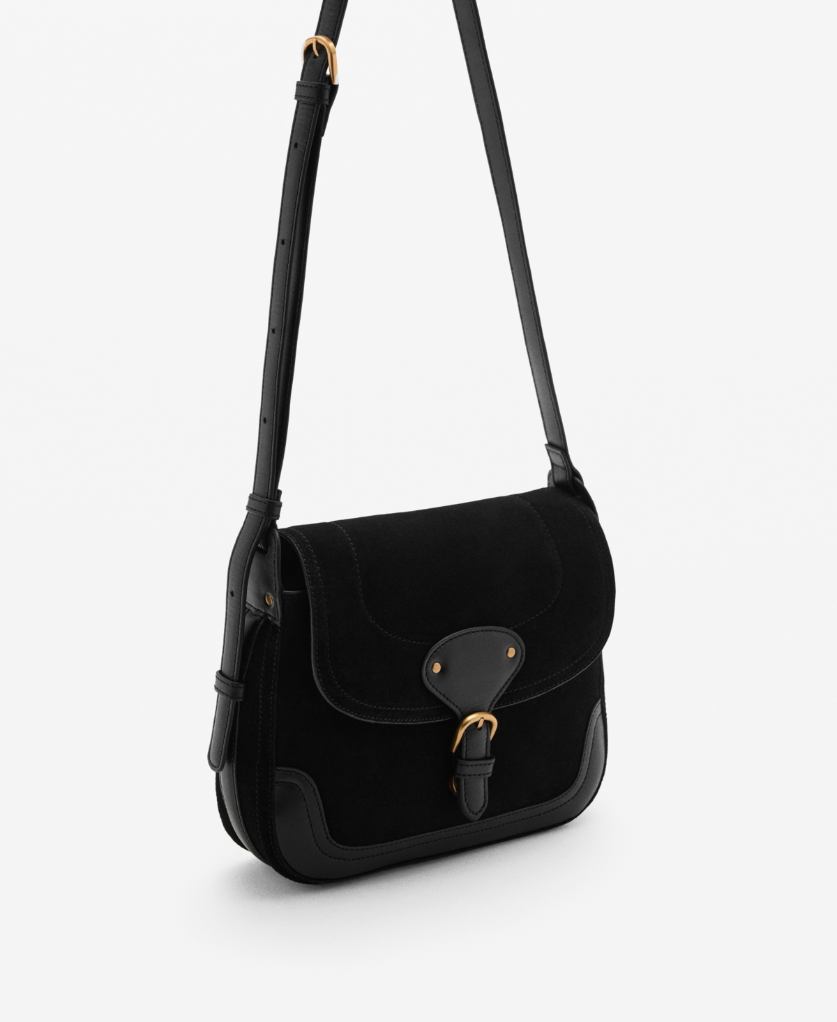 MANGO WOMEN'S BUCKLE DETAIL LEATHER BAG 