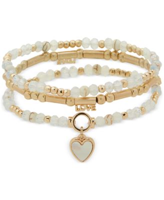lonna & lilly - Gold-Tone 3-Pc. Set Heart Charm Beaded Stretch Bracelets