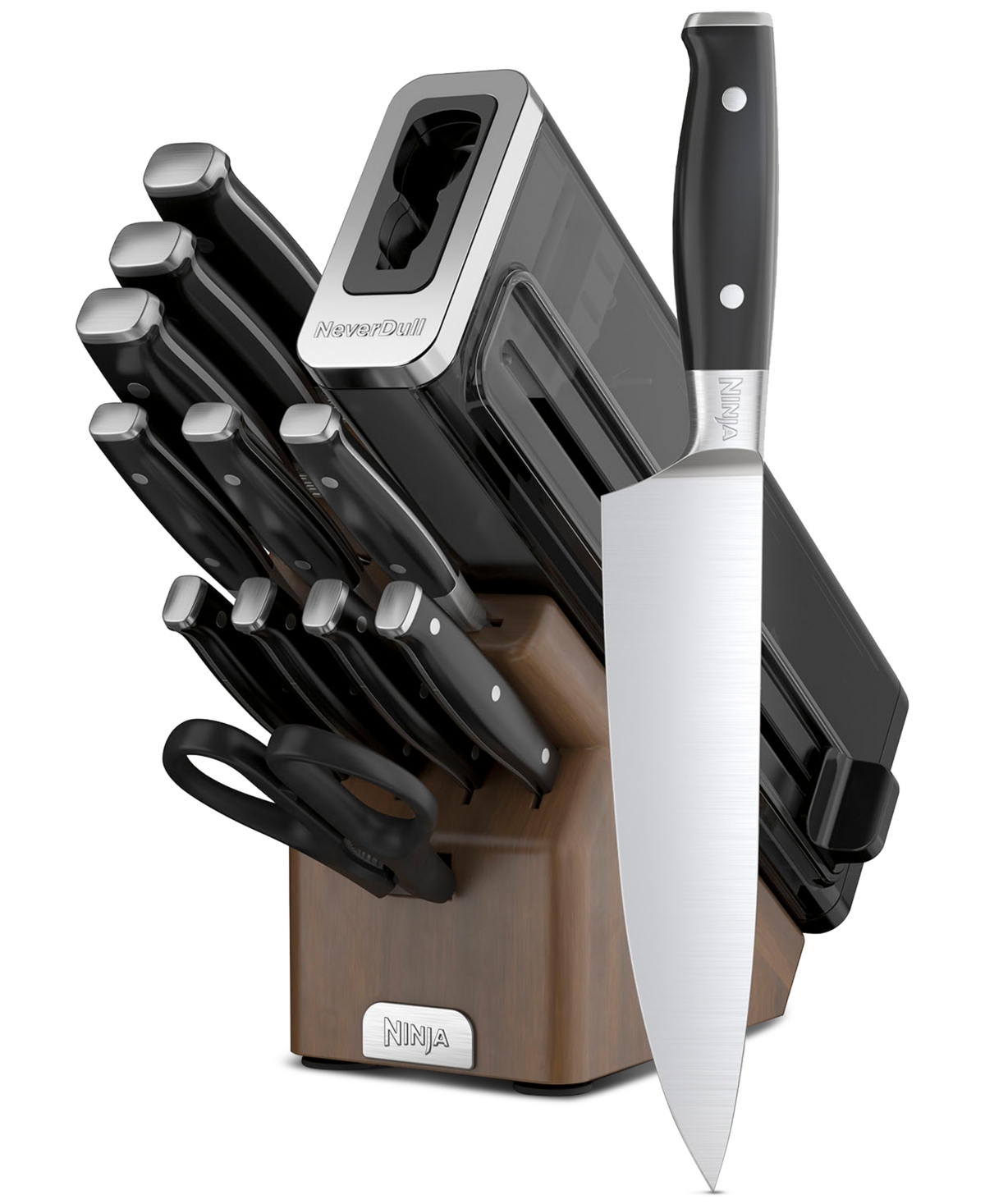 Ninja Foodi Neverdull Premium 13-piece Knife & Block Set In Walnut And Black