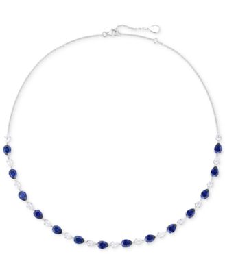 Macy's - Lab Grown Blue Sapphire (12-1/3 ct. t.w.) & Lab Grown White Sapphire (3-1/2 ct. t.w.) Pear Collar Necklace in Sterling Silver, 16" + 2" extender