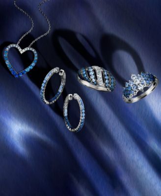 Blue Ombr&eacute; Sapphire (1 ct. t.w.) & White Sapphire (1/3 ct. t.w.) Diagonal Ring in 14k White Gold