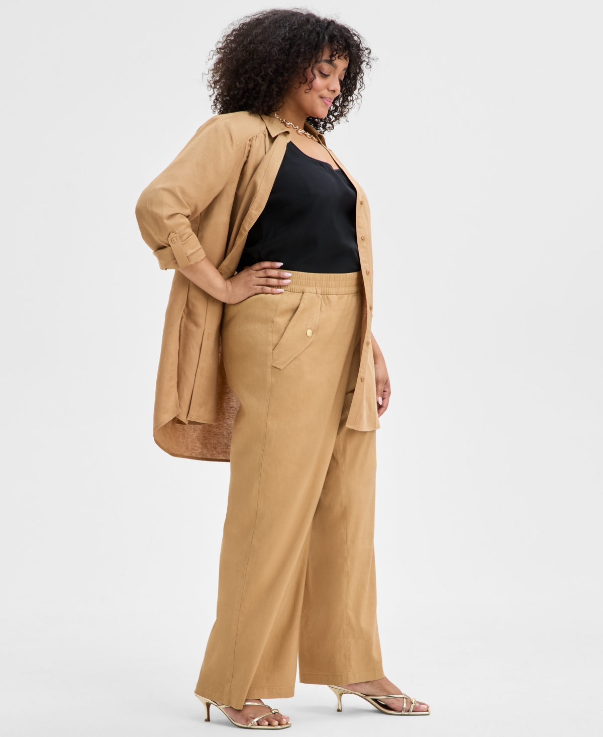 Inc International Concepts Plus Size Pull-on Wide-leg Pants, Exclusively At Macy's In Warm Toffee