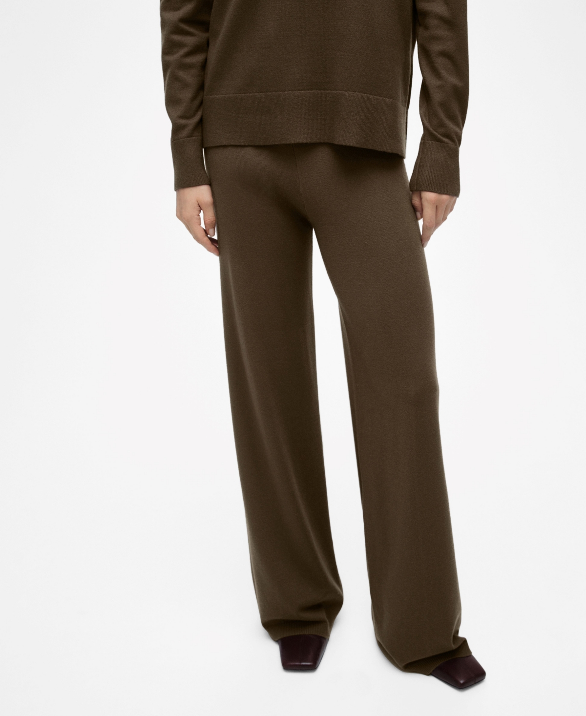 Shop Mango Women's Geometric Print Knitted Pants In Khaki