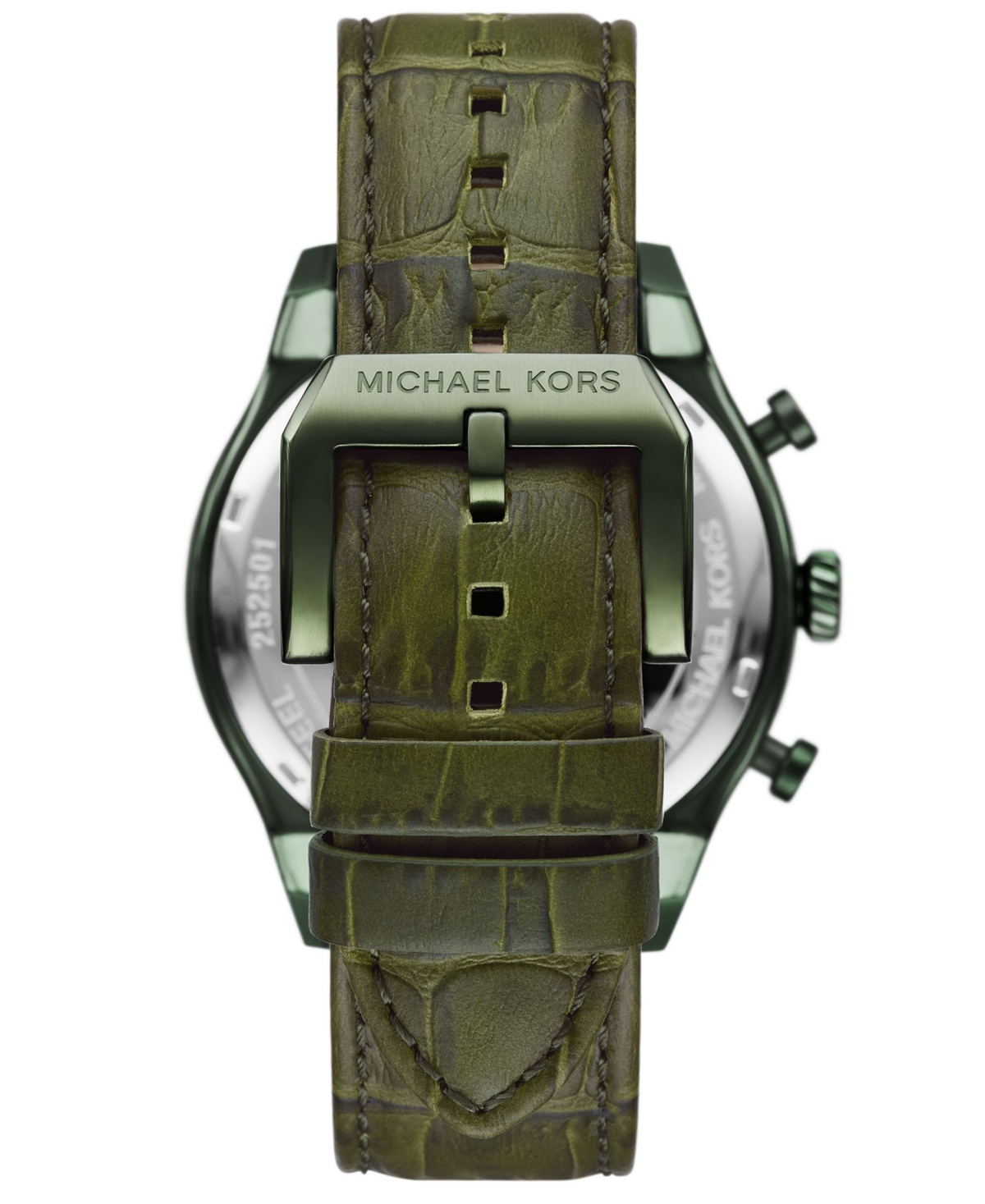 Michael Kors Oversized Panorama Olive-tone And Crocodile Embossed Leather Watch In Green