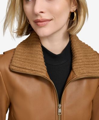 Women's Beatrix Rib-Knit Trimmed Leather Jacket