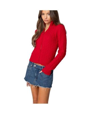 Womens Ryn Zip Up Cable Knit Cardigan