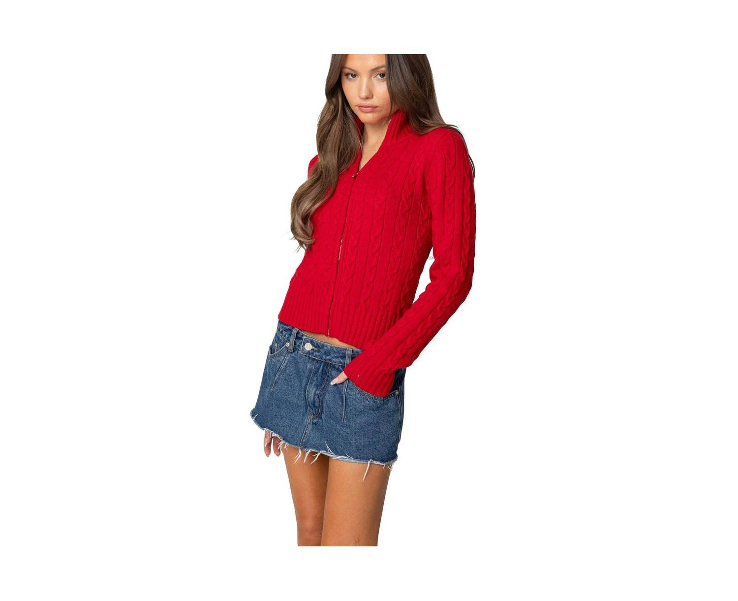 Women's Ryn Zip Up Cable Knit Cardigan