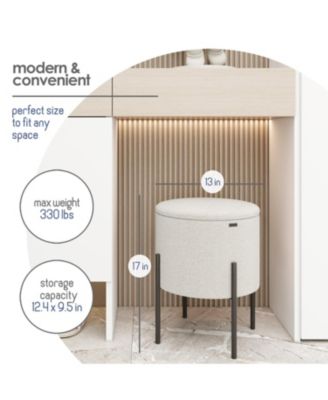  Round Ottoman  Boucle Fabric  Hidden Storage Foot Stool/Vanity Stool for Living Room & Bedroom Decor