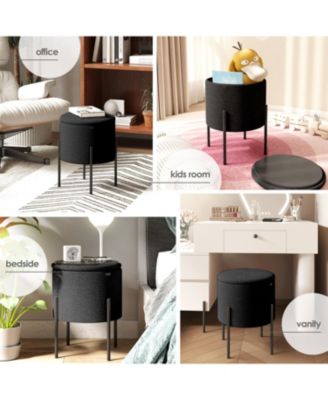  Round Ottoman  Boucle Fabric  Hidden Storage Foot Stool/Vanity Stool for Living Room & Bedroom Decor