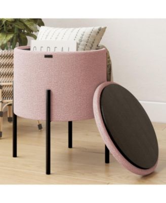  Round Ottoman  Boucle Fabric  Hidden Storage Foot Stool/Vanity Stool for Living Room & Bedroom Decor