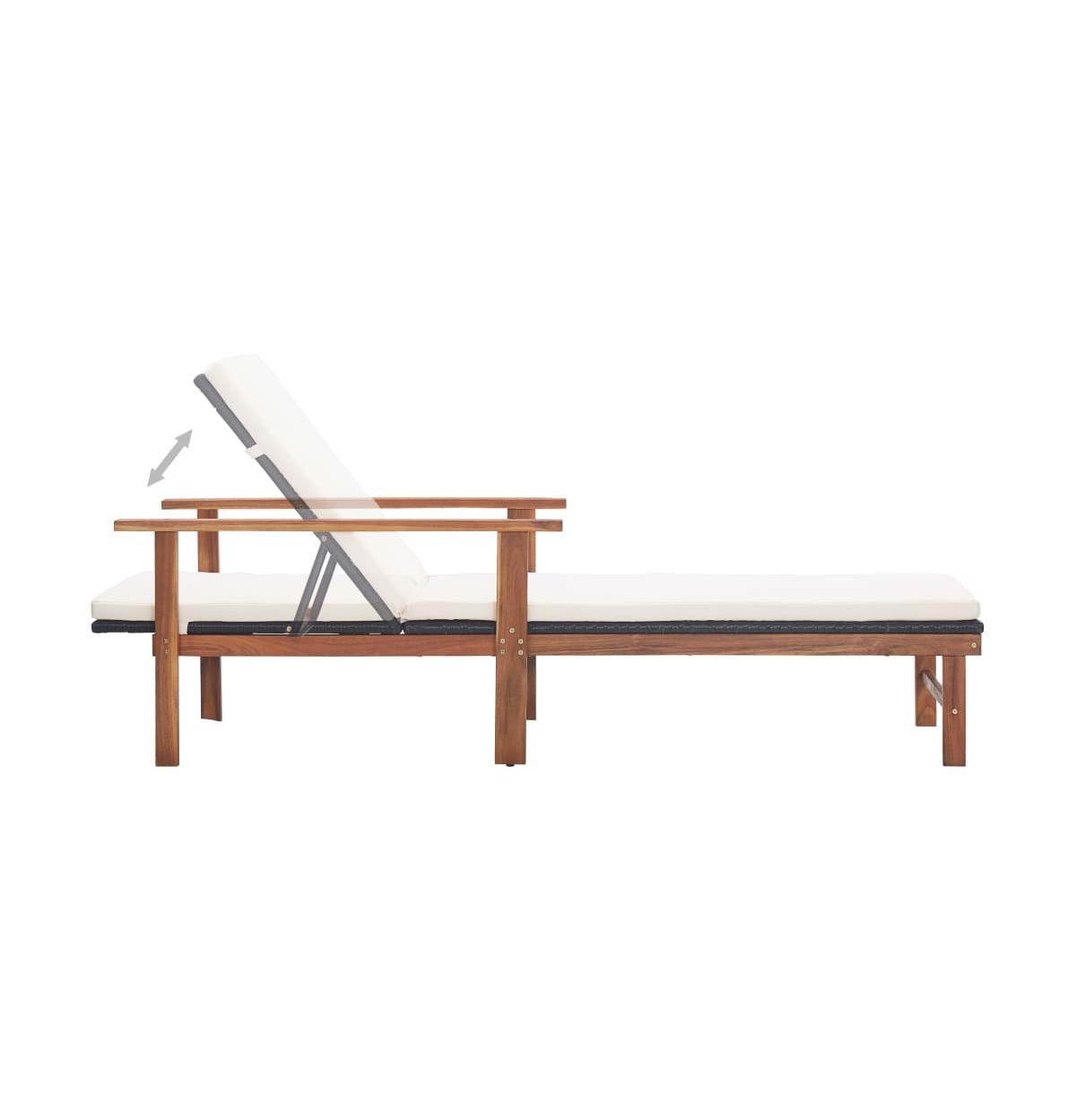 vidaXL Sun Lounger with Cushion Poly Rattan and Solid Acacia Wood- Black