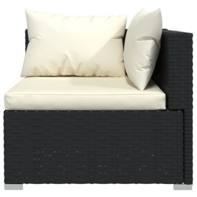 Garden Lounge Set Black PE rattan, powder-coated steel, plastic
